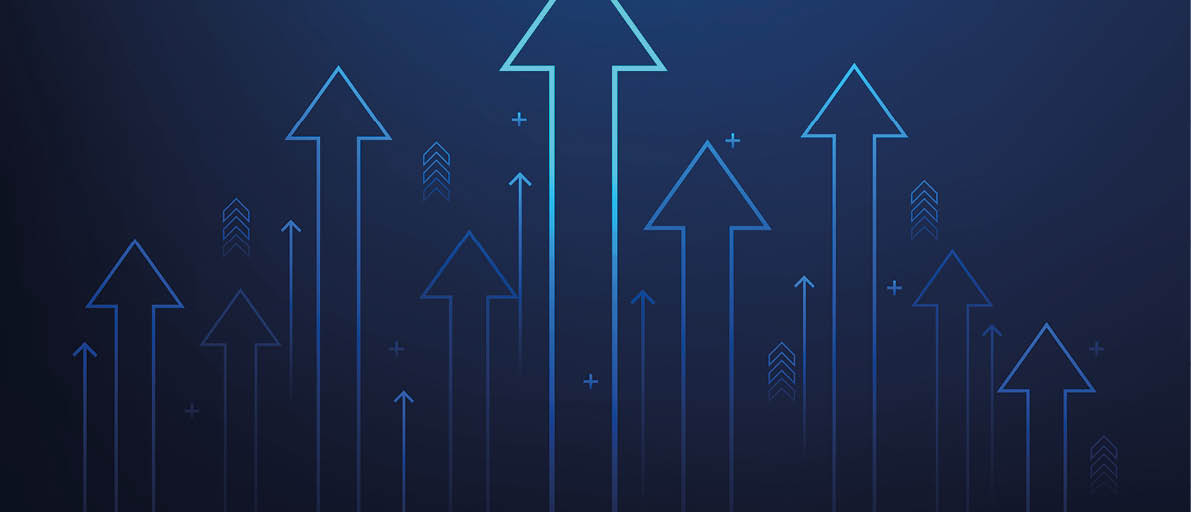 business arrow up growth line circuit technology on dark blue background. business investment to success. financial data graph strategy.market chart profit money. vector illustration hi-tech.