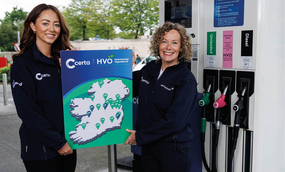 Fuel supplier Certa is expanding to 25 HVO sites across Ireland as demand for the renewable fuel soars among motorists choosing it as an alternative to diesel. Pictured celebrating the milestone are Laura Byrne, Head of Sustainable Fuels, Certa and Orla Stevens, Managing Director, Certa at the Certa forecourt in Dundrum, Dublin. Picture credit: Damien Eagers / Coalesce NO REPRO FEE. 