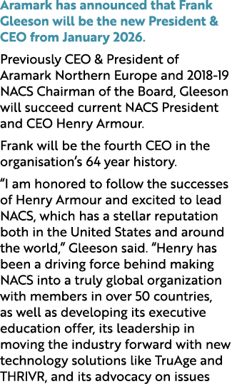 Aramark has announced that Frank Gleeson will be the new President & CEO from January 2026. Previously CEO & Presiden...