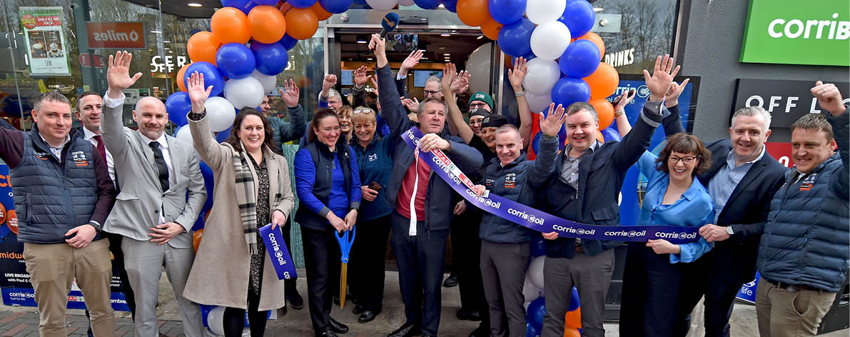 28th February Castlebar Staff at Corrib Oil Castlebar cutting the ribbon during the official reopening of the new look store in Castlebar. Photo Conor McKeown