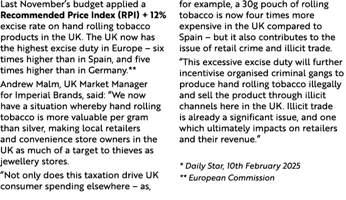 Last November’s budget applied a Recommended Price Index (RPI) + 12% excise rate on hand rolling tobacco products in ...
