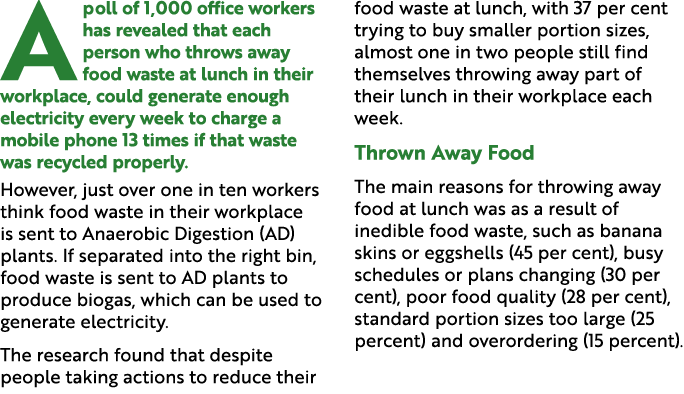A poll of 1,000 office workers has revealed that each person who throws away food waste at lunch in their workplace, ...