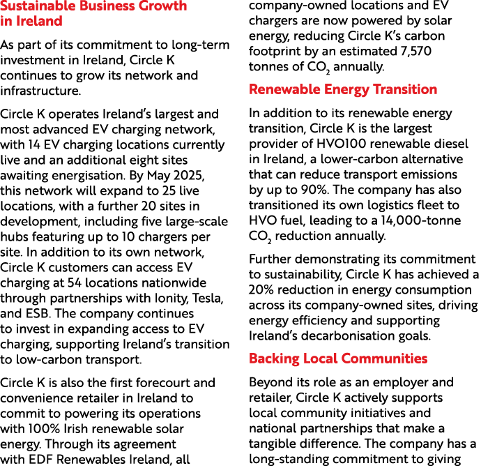 Sustainable Business Growth in Ireland As part of its commitment to long term investment in Ireland, Circle K continu...