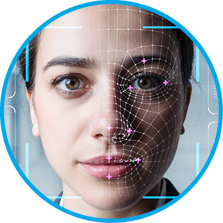 Authentication by facial recognition concept. Biometric. Security system.