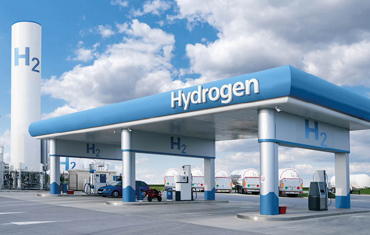 Fuel cell car at the hydrogen filling station. Concept.