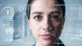 Authentication by facial recognition concept. Biometric. Security system.