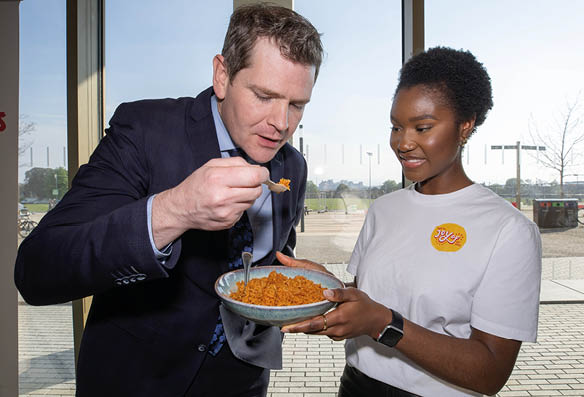 Mr. Peter Burke, Minister for Enterprise, Tourism, and Employment and Eniola Salami, Founder of Joyof at the launch of the inaugural Certificate in Food Entrepreneurship at Technological University Dublin (TU Dublin) on Thursday, 04 April, 2025
