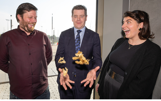 Keith Barry, Co-founder of Bay Biotics, Mr. Peter Burke, Minister for Enterprise, Tourism, and Employment, and Yasmin Halpin, Co-founder of Bay Biotics at the launch of the inaugural Certificate in Food Entrepreneurship at Technological University Dublin (TU Dublin) on Thursday, 04 April, 2025