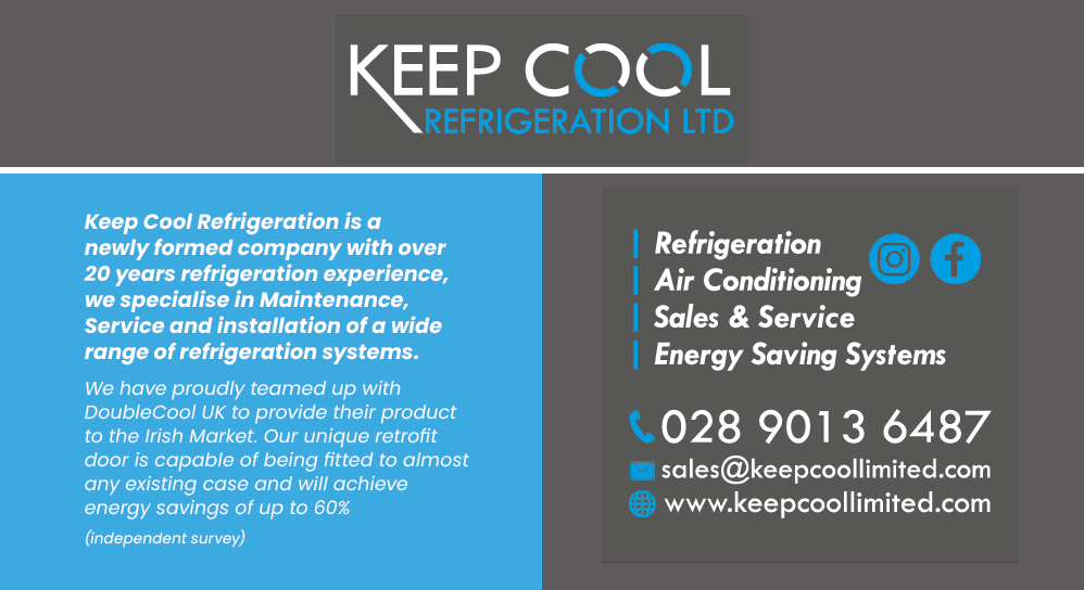 A blue and white advertisement for a refrigeration company. AI generated content