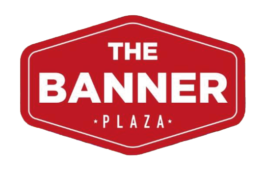 The Banner Plaza sign is red and white. AI generated content