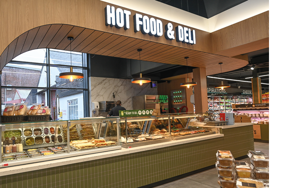 A deli counter with a variety of foods on display. AI generated content
