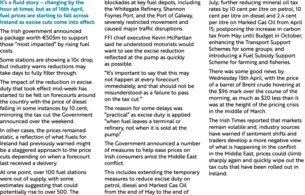It’s a fluid story – changing by the hour at times, but as of 16th April, fuel prices are starting to fall across Ire...