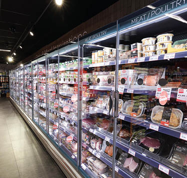 A grocery store with a frozen food section displaying various items. AI generated content