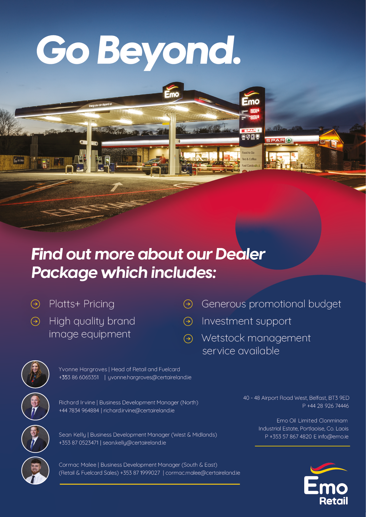 A flyer for a gas station with a red and blue background. Description generated by AI