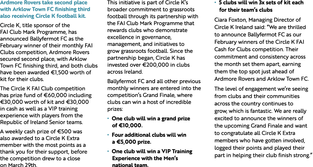 Ardmore Rovers take second place with Arklow Town FC finishing third also receiving Circle K football kit. Circle K, ...