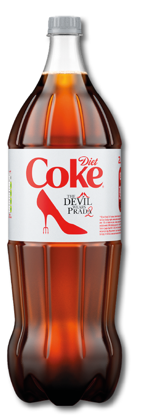 A bottle of Coca-Cola with a red shoe on it. Description generated by AI