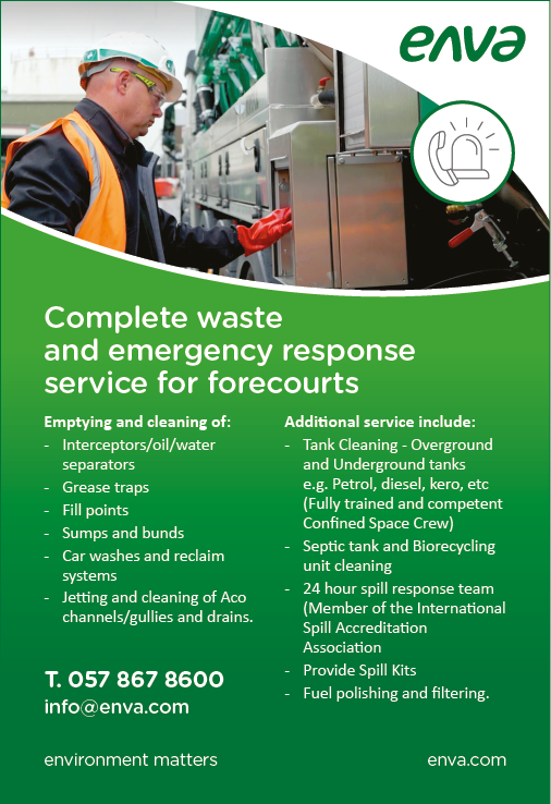 A green and white advertisement for a waste and emergency response service. Description generated by AI