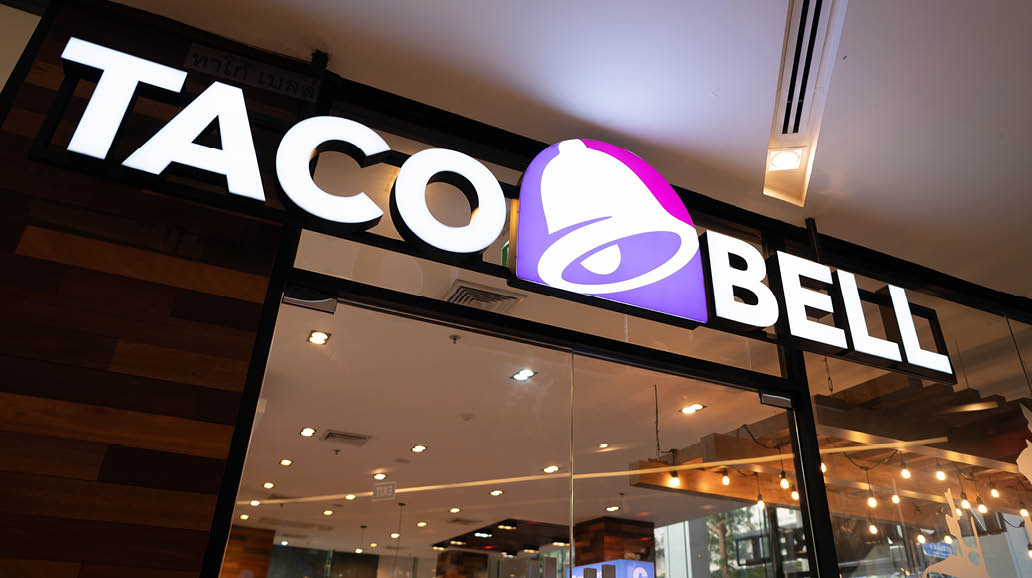 BANGKOK, THAILAND - OCTOBER 27, 2023: entrance to Taco Bell at Mercury Ville shopping mall at Chidlom in Bangkok.