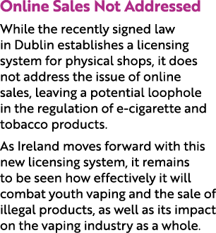 Online Sales Not Addressed While the recently signed law in Dublin establishes a licensing system for physical shops,...