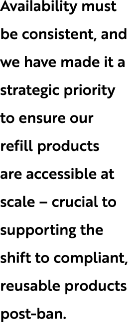 Availability must be consistent, and we have made it a strategic priority to ensure our refill products are accessibl...