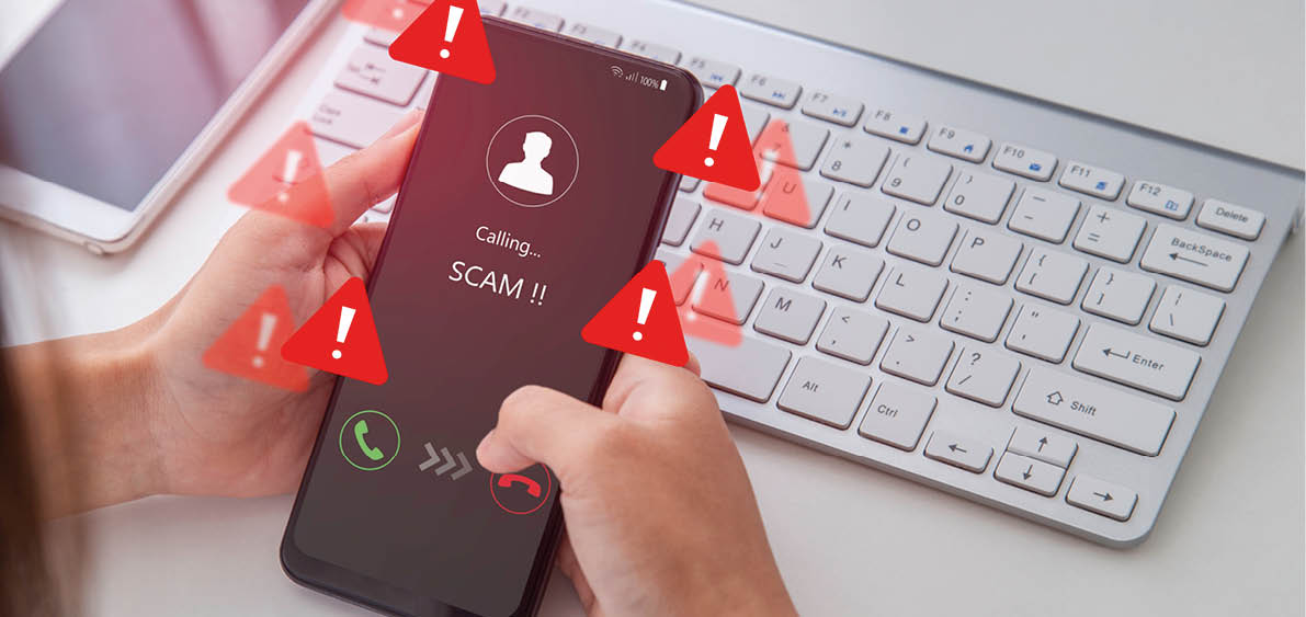 Warning against phone scams, It highlights the need to be wary of unknown callers and suspicious messages. Emergency warning alert alarm on Smartphone, Technological vulnerability.
