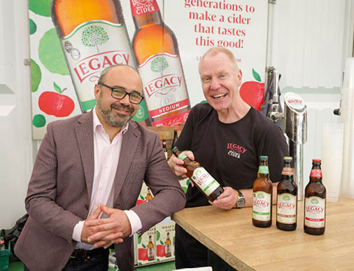Legacy Cider. Barra McFeely, Tesco Supplier Development Manager with Liam McDonnell, Legacy Cider, Dungarvan.  Bord Bia Bloom 2025