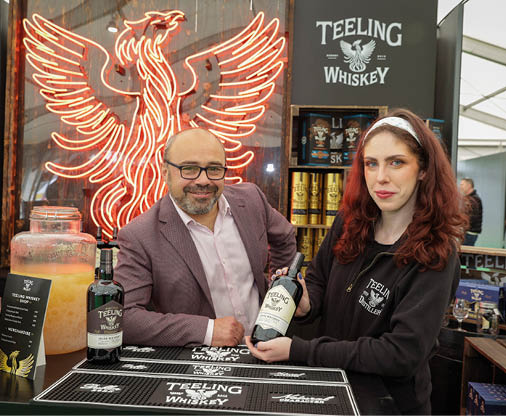 Teeling Whiskey Barra McFeely, Tesco Supplier Development Manager with Alexandra Wall, Teeling Whiskey.  Bord Bia Bloom 2025