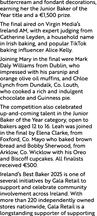 buttercream and fondant decorations, earning her the Junior Baker of the Year title and a €1,500 prize. The final air...