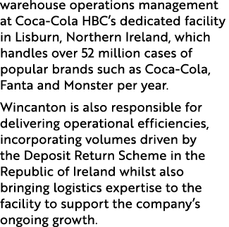 warehouse operations management at Coca Cola HBC’s dedicated facility in Lisburn, Northern Ireland, which handles ove...