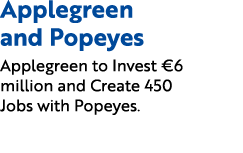Applegreen and Popeyes Applegreen to Invest €6 million and Create 450 Jobs with Popeyes. 