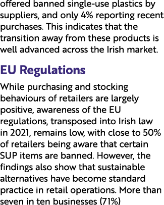 offered banned single use plastics by suppliers, and only 4% reporting recent purchases. This indicates that the tran...