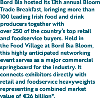 Bord Bia hosted its 13th annual Bloom Trade Breakfast, bringing more than 100 leading Irish food and drink producers ...
