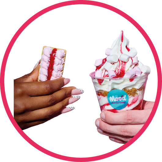 A person is holding a red and white striped candy bar. Description generated by AI