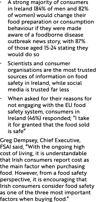 • A strong majority of consumers in Ireland (84% of men and 82% of women) would change their food preparation or cons...
