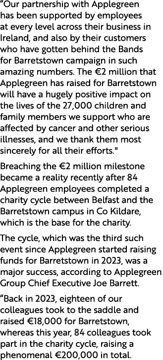 “Our partnership with Applegreen has been supported by employees at every level across their business in Ireland, and...