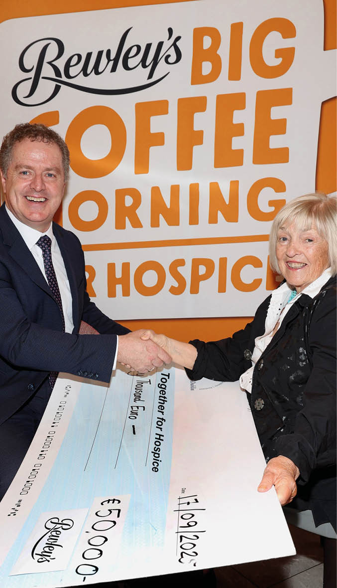 Veronica Campbell of Bewley's pictured with Fintan Fagan CEO of St Francis Hospice who received a €50,000 donation from Bewley's on behalf of Together for Hospice. Picture Brian McEvoy No Repro fee