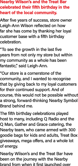 Nearby Wilson’s and the Treat Bar celebrated their fifth birthday in the heart of the local community. After five yea...