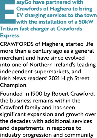 EasyGo have partnered with Crawfords of Maghera to bring EV charging services to the town with the installation of a ...