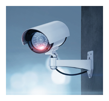 Close up of CCTV camera over defocused background with copy space