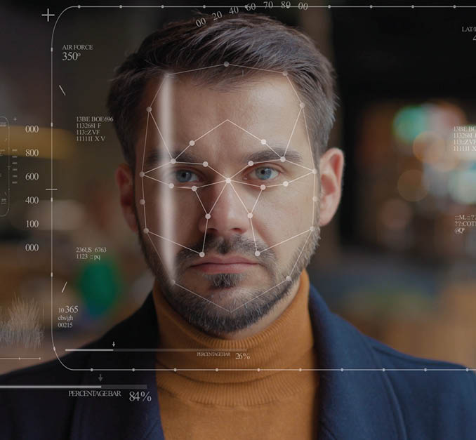 Future. Face Detection. Technological 3d Scanning. Biometric Facial Recognition. Face Id. Technological Scanning of the Face of Handsome Businessman for Facial Recognition. Shoted by Arri Alexa Mini