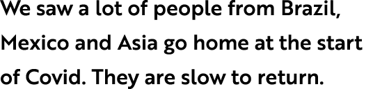 We saw a lot of people from Brazil, Mexico and Asia go home at the start of Covid. They are slow to return.