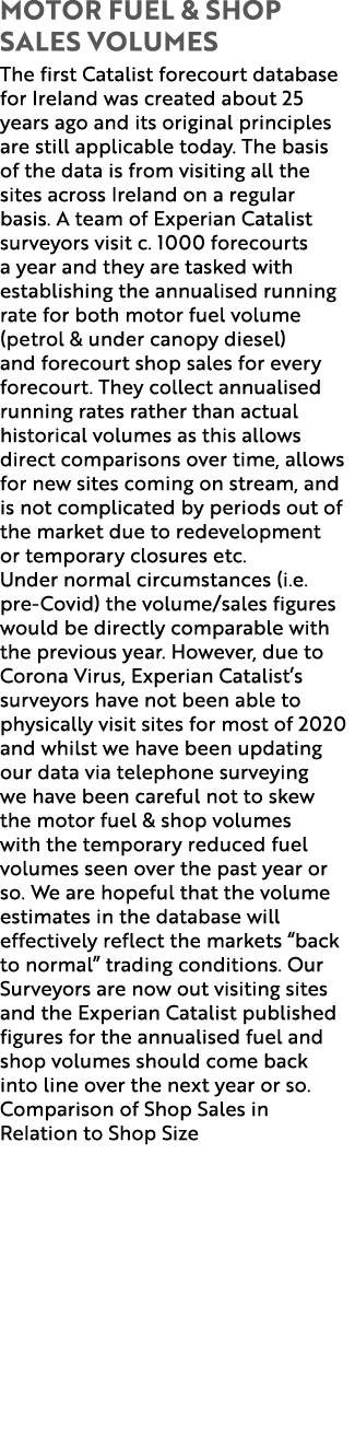 Motor Fuel & Shop Sales Volumes The first Catalist forecourt database for Ireland was created about 25 years ago and ...