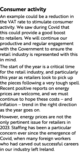  Consumer activity An example could be a reduction in the VAT rate to stimulate consumer activity. We saw during Covi...