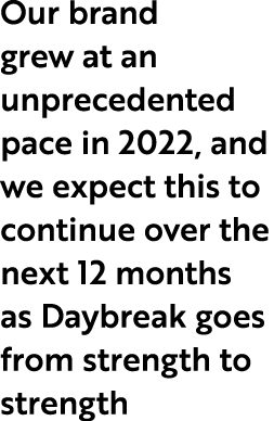 Our brand grew at an unprecedented pace in 2022, and we expect this to continue over the next 12 months as Daybreak g...