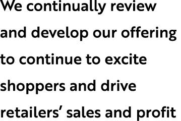 We continually review and develop our offering to continue to excite shoppers and drive retailers’ sales and profit