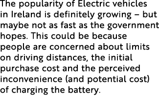 The popularity of Electric vehicles in Ireland is definitely growing – but maybe not as fast as the government hopes....