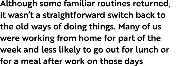 Although some familiar routines returned, it wasn’t a straightforward switch back to the old ways of doing things. Ma...