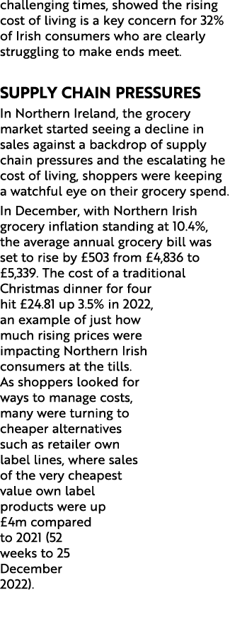challenging times, showed the rising cost of living is a key concern for 32% of Irish consumers who are clearly strug...