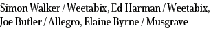 Simon Walker / Weetabix, Ed Harman / Weetabix, Joe Butler / Allegro, Elaine Byrne / Musgrave 