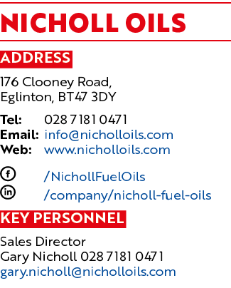 Nicholl Oils Address 176 Clooney Road, Eglinton, BT47 3DY Tel: 028 7181 0471 Email: info@nicholloils.com Web: www.nic...